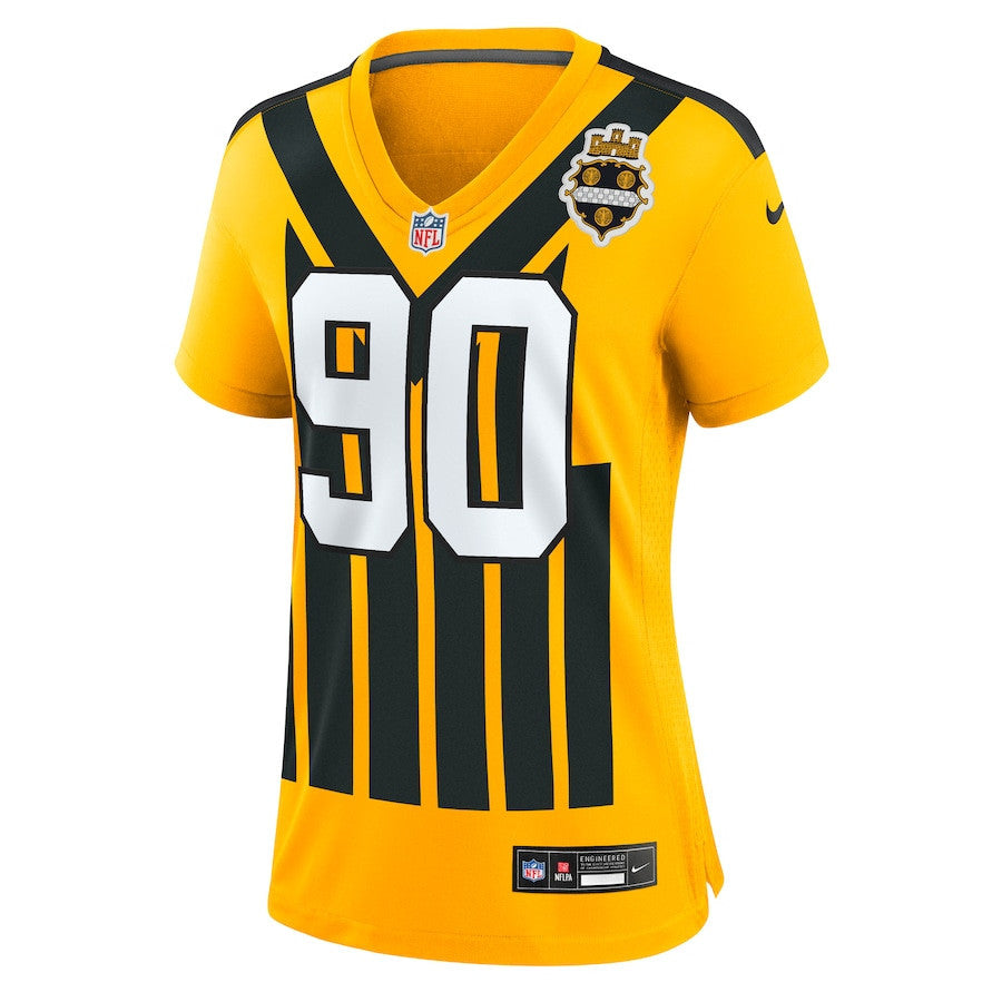 T.J. Watt 90 Pittsburgh Steelers Women's Alternate 1933 Throwback Game Jersey - Gold