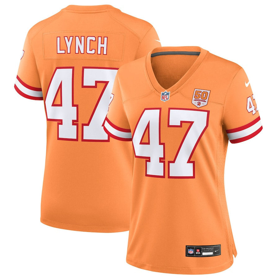 John Lynch 47 Tampa Bay Buccaneers Women's 50th Season Game Jersey - Creamsicle