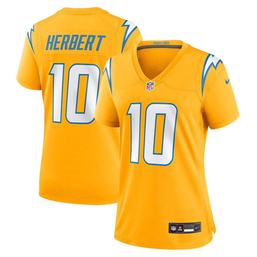Justin Herbert 10 Los Angeles Chargers Women's Alternate Charger Power Game Jersey - Gold