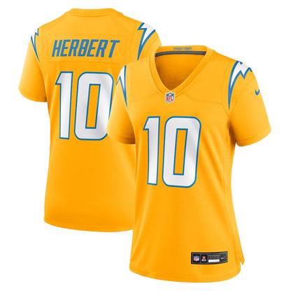 Justin Herbert 10 Los Angeles Chargers Women's Alternate Charger Power Game Jersey - Gold