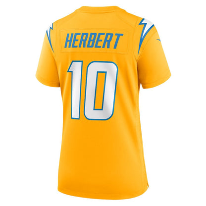 Justin Herbert 10 Los Angeles Chargers Women's Alternate Charger Power Game Jersey - Gold