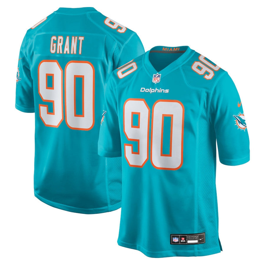 Kenneth Grant 90 Miami Dolphins 2025 NFL Draft First Round Pick Game Jersey - Aqua