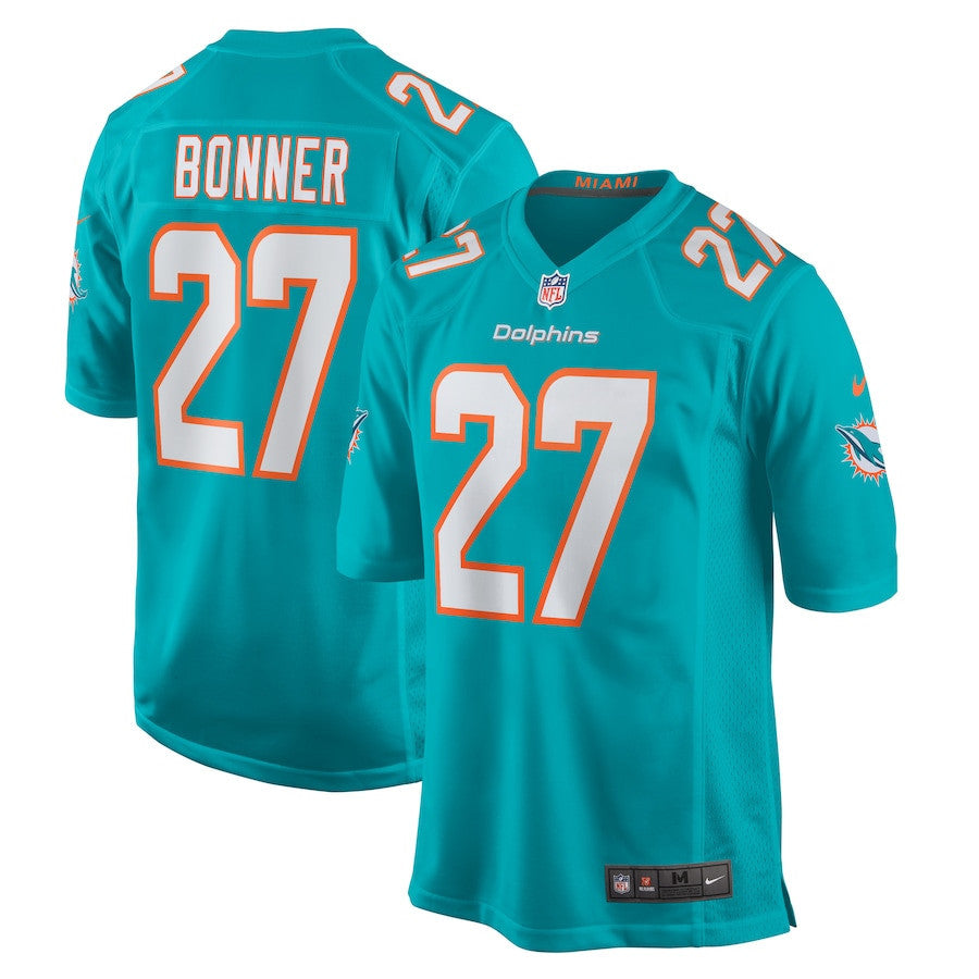 Ethan Bonner 27 Miami Dolphins Game Men Jersey - Aqua