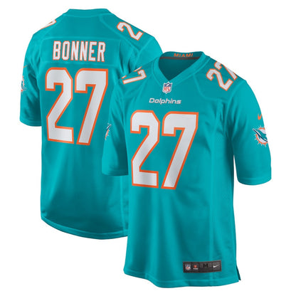 Ethan Bonner 27 Miami Dolphins Game Men Jersey - Aqua