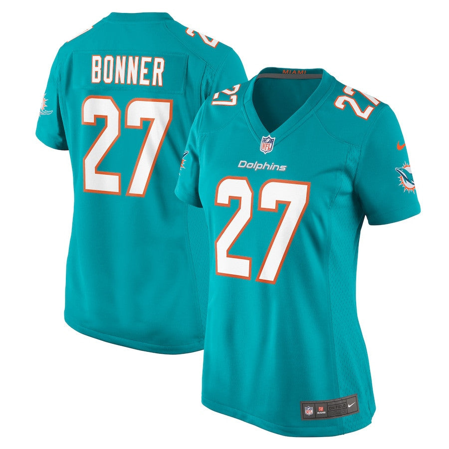 Ethan Bonner 27 Miami Dolphins Women's Game Jersey - Aqua