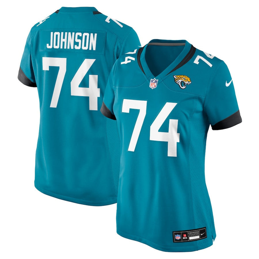 Fred Johnson 74 Jacksonville Jaguars Women's Team Game Jersey - Teal