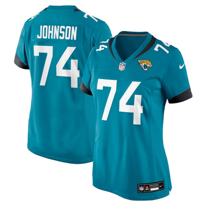 Fred Johnson 74 Jacksonville Jaguars Women's Team Game Jersey - Teal