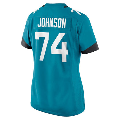 Fred Johnson 74 Jacksonville Jaguars Women's Team Game Jersey - Teal