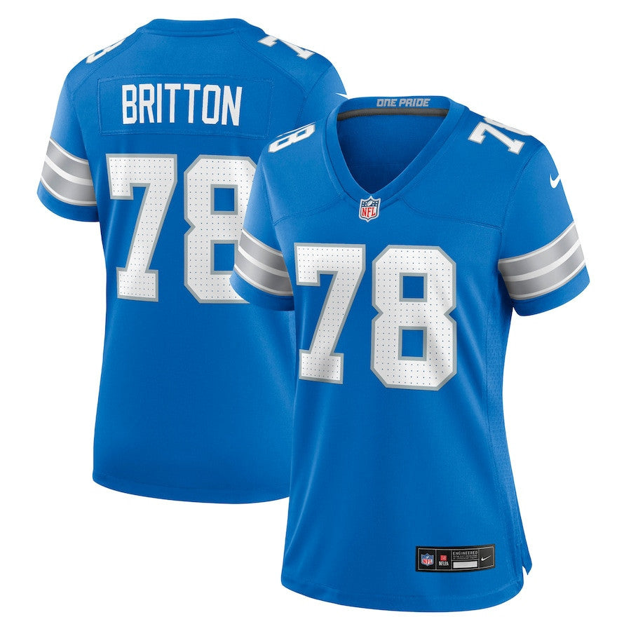 Gunner Britton 78 Detroit Lions Women's Team Game Jersey - Blue