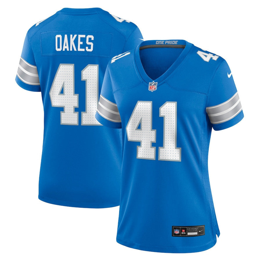 Gunnar Oakes 41 Detroit Lions Women's Team Game Jersey - Blue