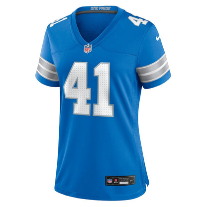 Gunnar Oakes 41 Detroit Lions Women's Team Game Jersey - Blue