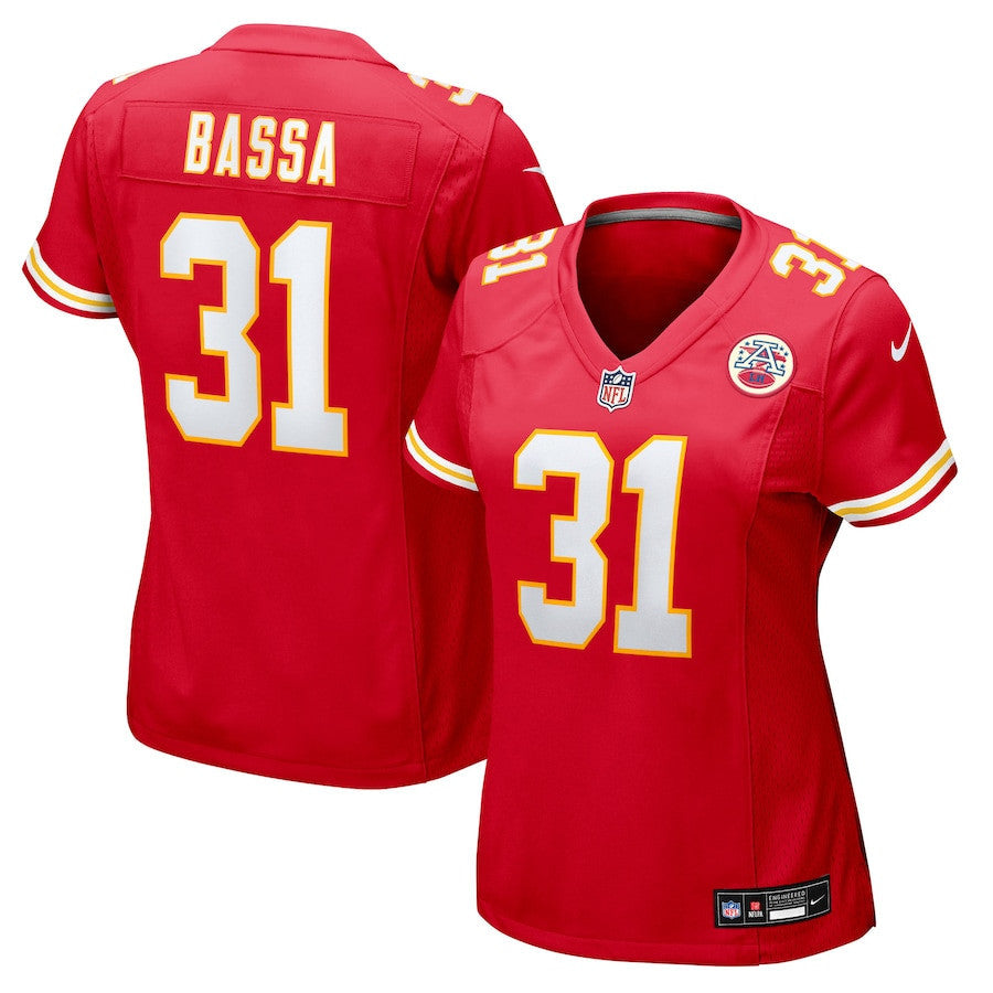 Jeffrey Bassa 31 Kansas City Chiefs Women's Team Game Jersey - Red