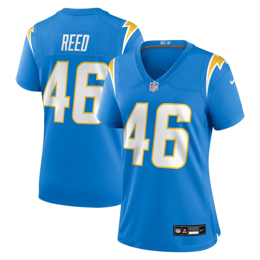 Nikko Reed 46 Los Angeles Chargers Women's Team Game Jersey - Powder Blue