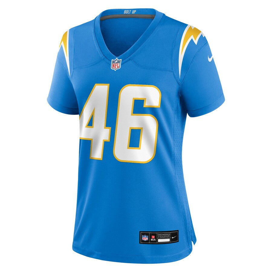 Nikko Reed 46 Los Angeles Chargers Women's Team Game Jersey - Powder Blue