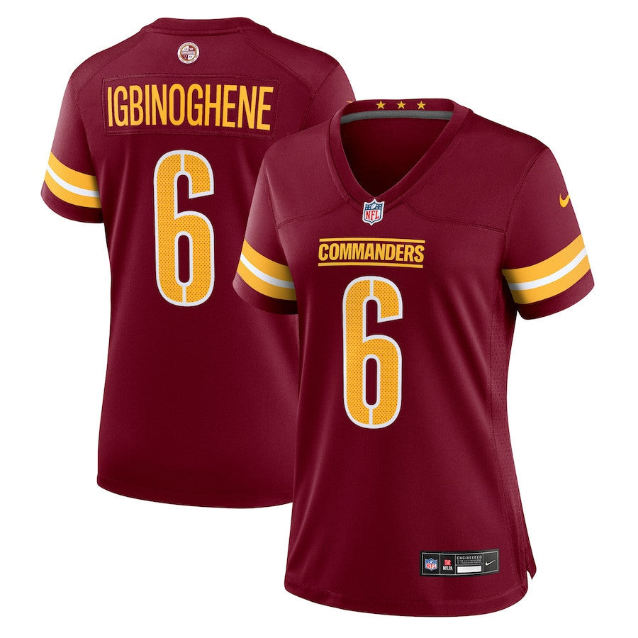 Noah Igbinoghene 6 Washington Commanders Women's Team Game Jersey - Burgundy