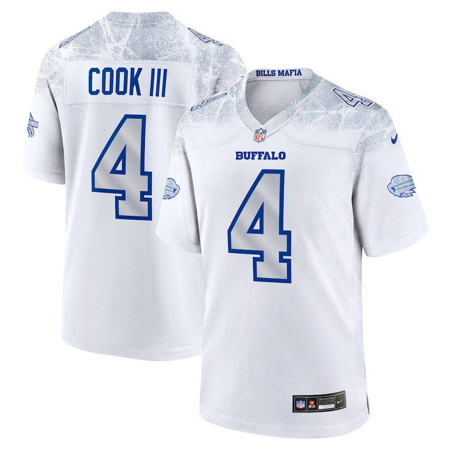 James Cook III 4 Buffalo Bills 2025 Rivalries Collection Game Men Jersey - White