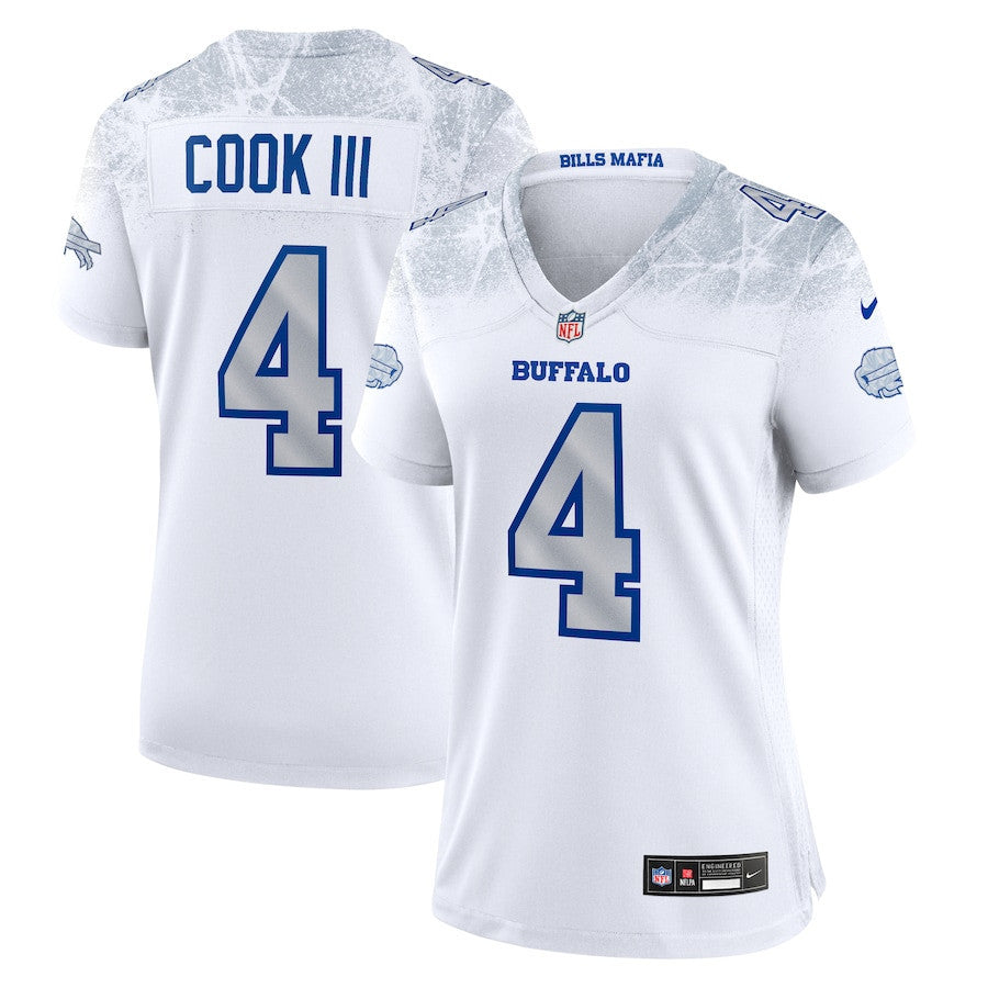 James Cook III 4 Buffalo Bills Women's 2025 Rivalries Collection Game Jersey - White