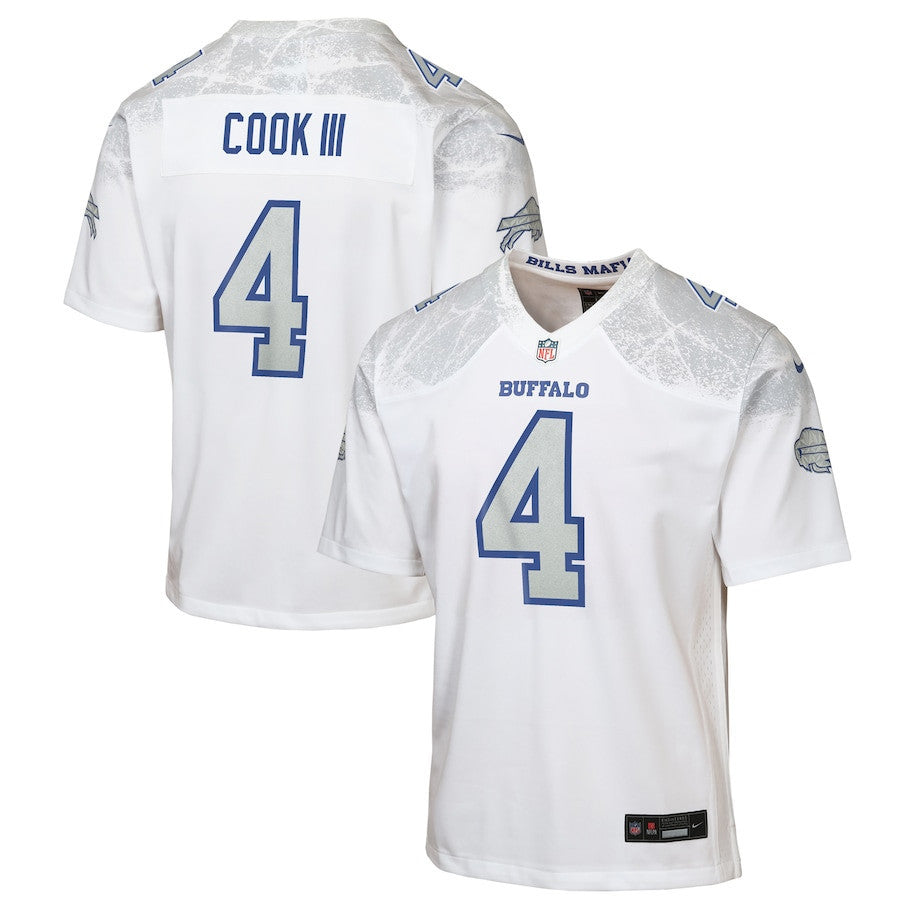 James Cook III 4 Buffalo Bills YOUTH 2025 Rivalries Collection Game Jersey - White