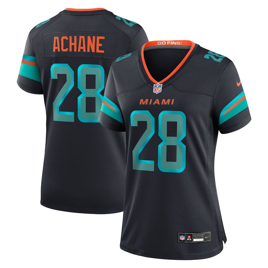 De'Von Achane 28 Miami Dolphins Women's 2025 Rivalries Collection Game Jersey - Pitch Blue