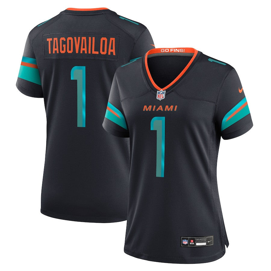 Tua Tagovailoa 1 Miami Dolphins Women's 2025 Rivalries Collection Game Jersey - Pitch Blue