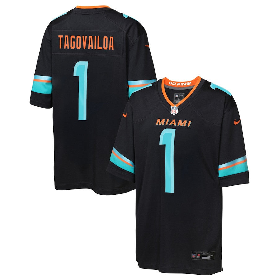 Tua Tagovailoa 1 Miami Dolphins YOUTH 2025 Rivalries Collection Game Jersey - Pitch Blue
