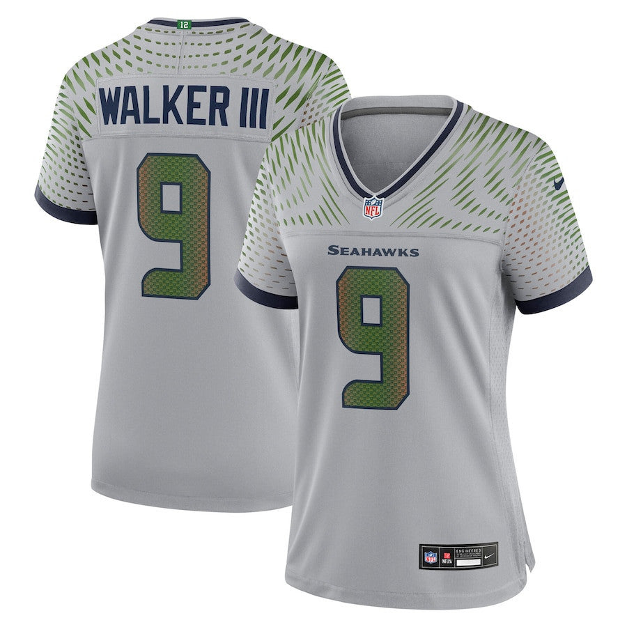 Kenneth Walker III 9 Seattle Seahawks Women's 2025 Rivalries Collection Game Jersey - Wolf Gray