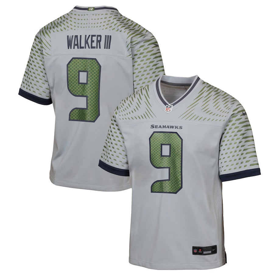 Kenneth Walker III 9 Seattle Seahawks YOUTH 2025 Rivalries Collection Game Jersey - Wolf Gray