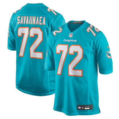 Jonah Savaiinaea 72 Miami Dolphins Team Game Men Jersey - Aqua
