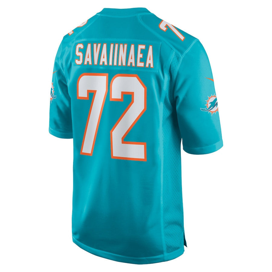 Jonah Savaiinaea 72 Miami Dolphins Team Game Men Jersey - Aqua