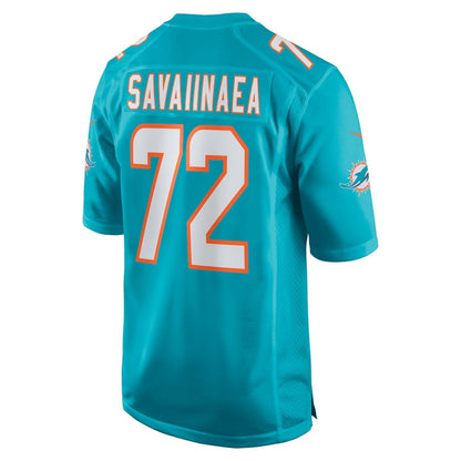 Jonah Savaiinaea 72 Miami Dolphins Team Game Men Jersey - Aqua