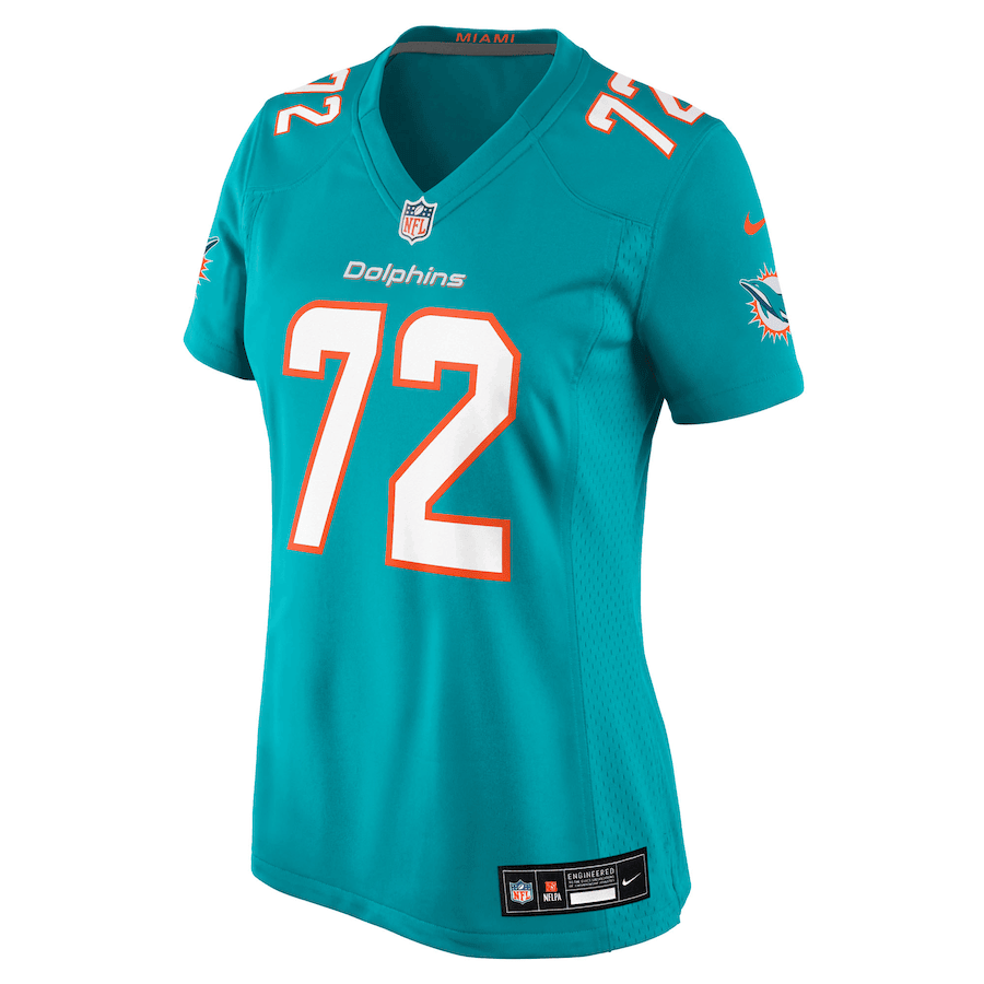 Jonah Savaiinaea 72 Miami Dolphins Women's Team Game Jersey - Aqua