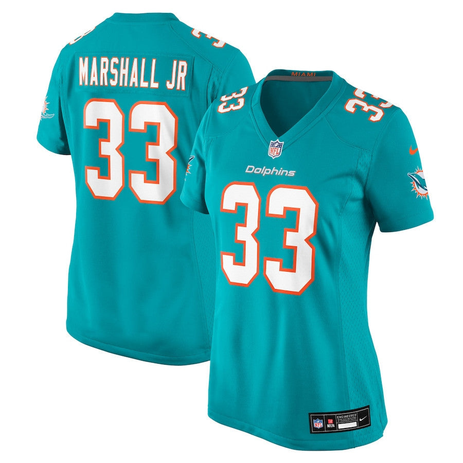 Jason Marshall Jr. 33 Miami Dolphins Women's Team Game Jersey - Aqua