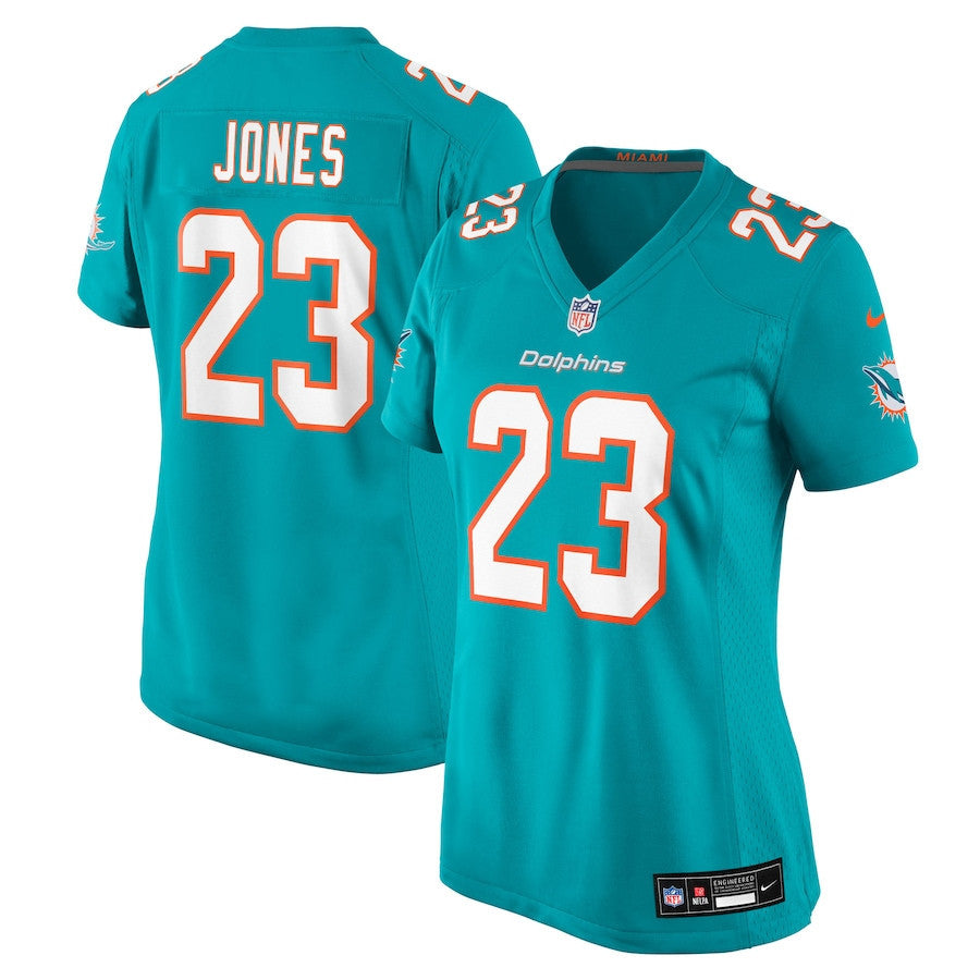Jack Jones 23 Miami Dolphins Women's Team Game Jersey - Aqua