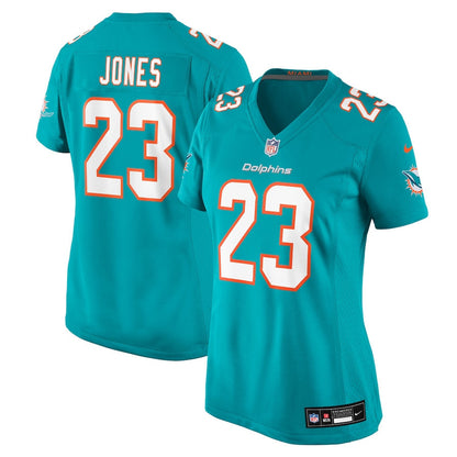 Jack Jones 23 Miami Dolphins Women's Team Game Jersey - Aqua