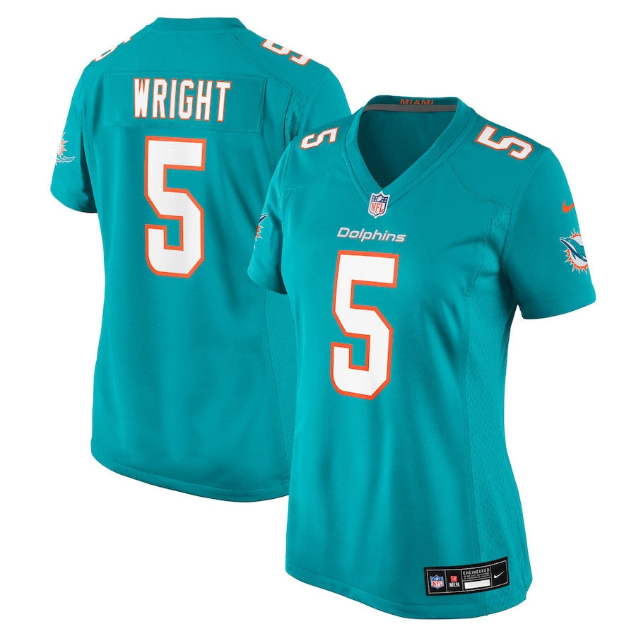 Jaylen Wright 5 Miami Dolphins Women's Team Game Jersey - Aqua