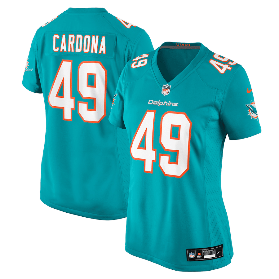 Joe Cardona 49 Miami Dolphins Women's Team Game Jersey - Aqua