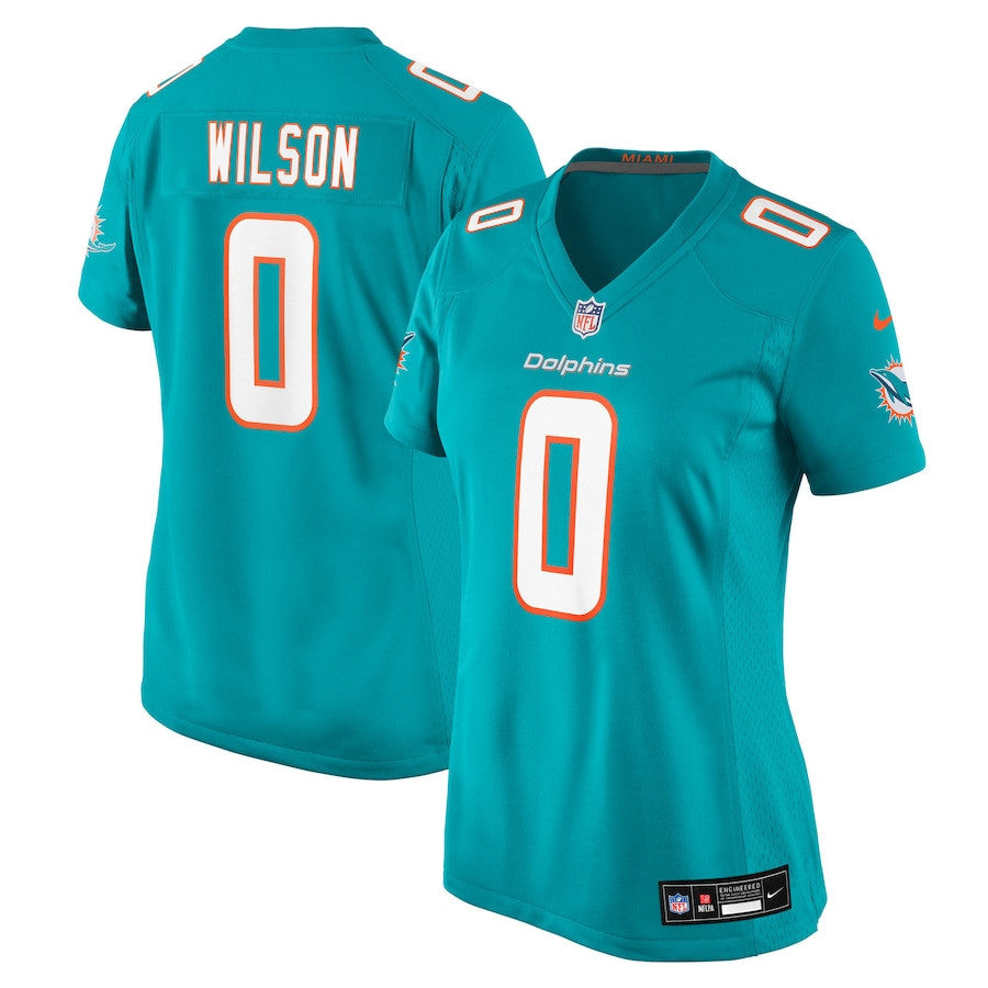 Zach Wilson 0 Miami Dolphins Women's Team Game Jersey - Aqua