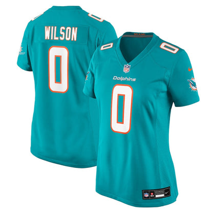 Zach Wilson 0 Miami Dolphins Women's Team Game Jersey - Aqua