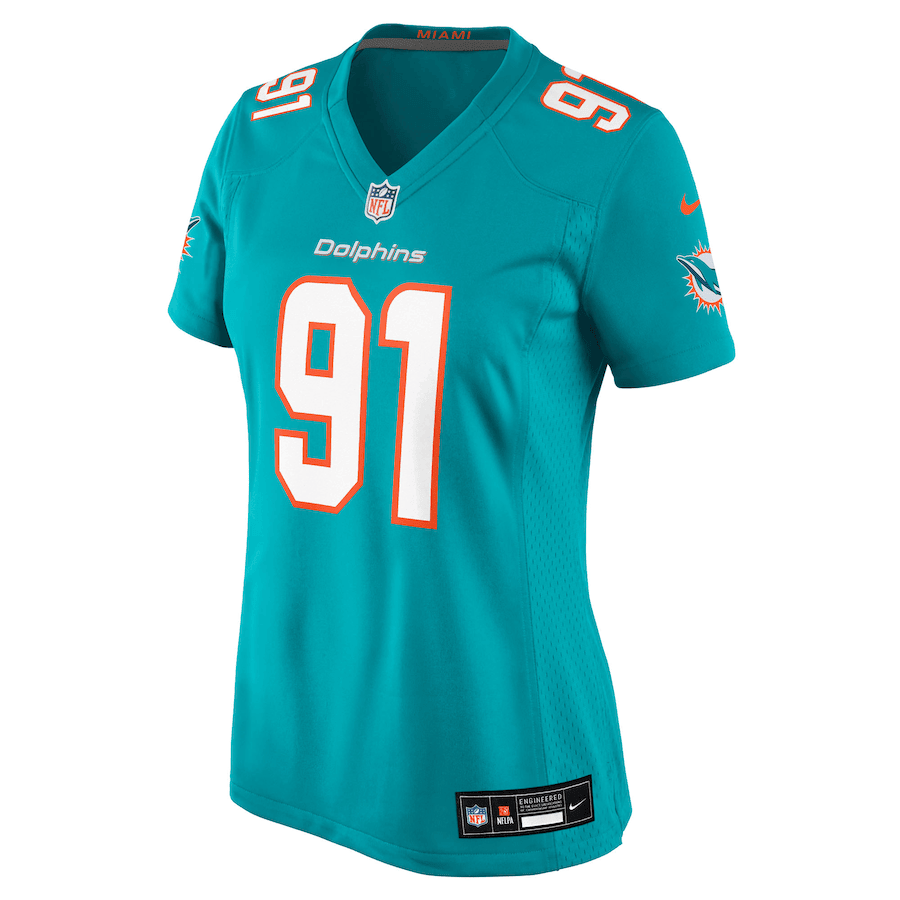 Matthew Butler 91 Miami Dolphins Women's Team Game Jersey - Aqua