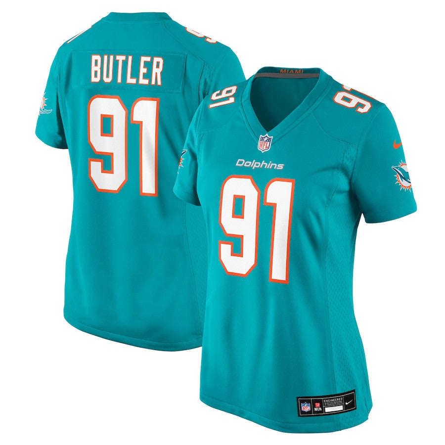 Matthew Butler 91 Miami Dolphins Women's Team Game Jersey - Aqua