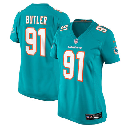 Matthew Butler 91 Miami Dolphins Women's Team Game Jersey - Aqua