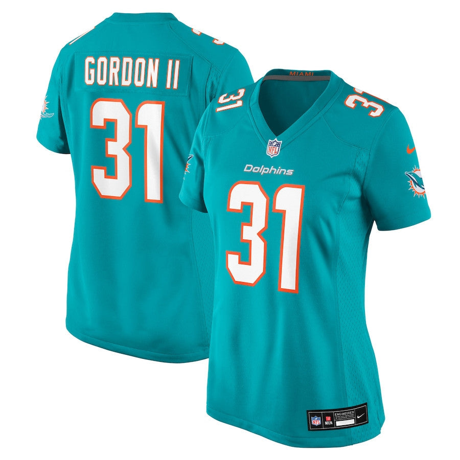 Ollie Gordon II 31 Miami Dolphins Women's Team Game Jersey - Aqua
