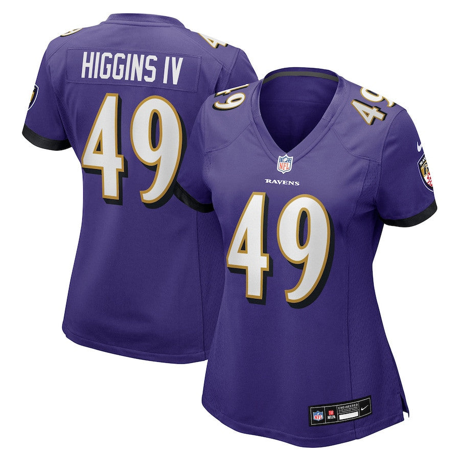 Jay Higgins IV 49 Baltimore Ravens Women's Team Game Jersey - Purple
