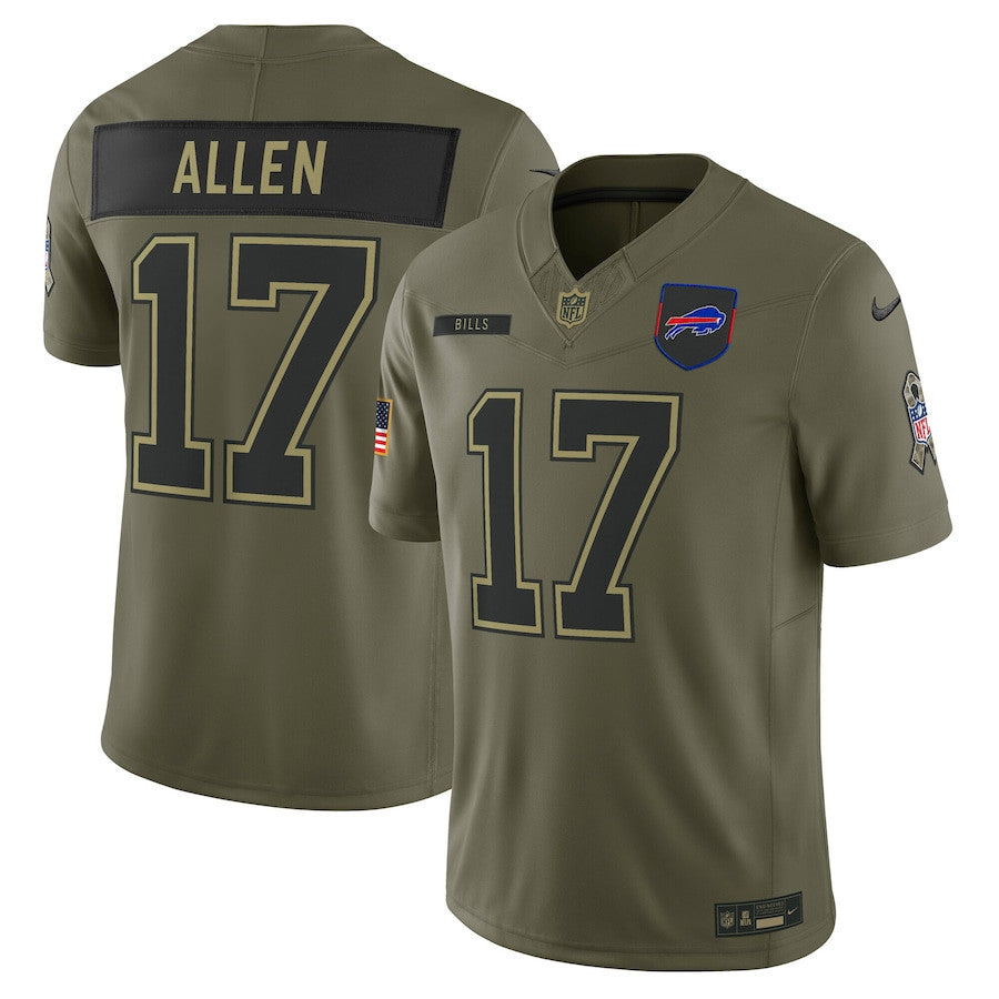 Josh Allen 17 Buffalo Bills 2025 Salute To Service Men Jersey - Olive