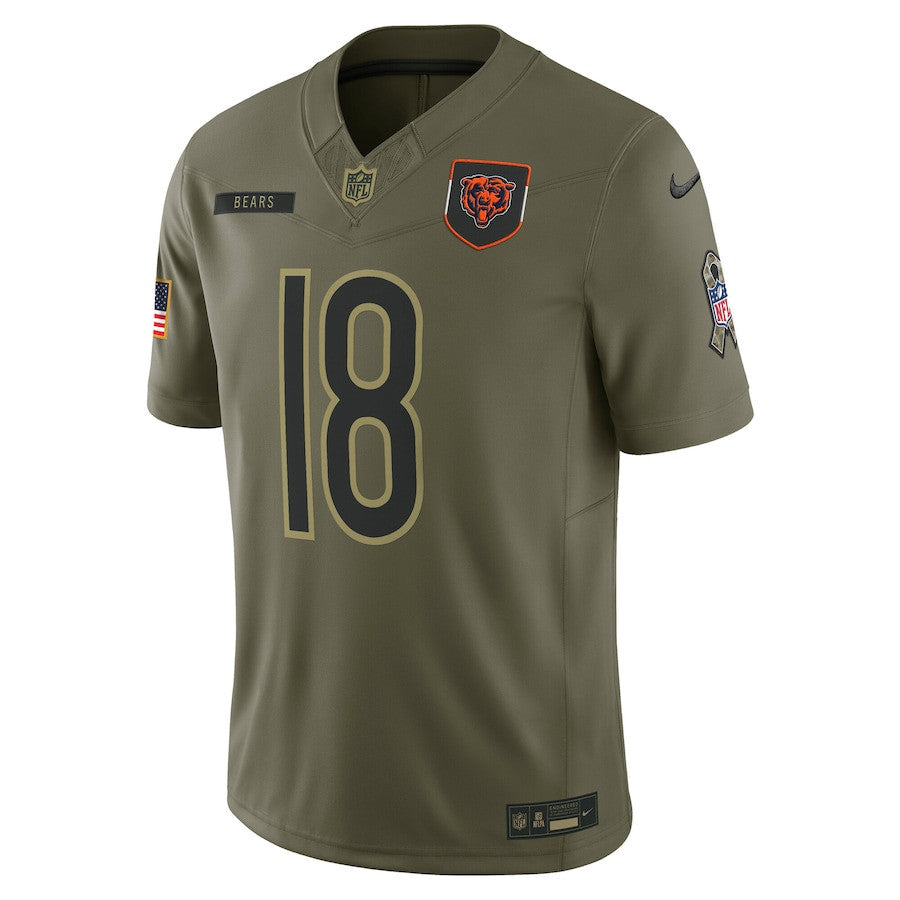 Caleb Williams 18 Chicago Bears 2025 Salute To Service Men Jersey - Olive