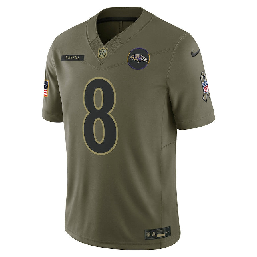 Lamar Jackson 8 Baltimore Ravens 2025 Salute To Service Men Jersey - Olive