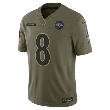 Lamar Jackson 8 Baltimore Ravens 2025 Salute To Service Men Jersey - Olive