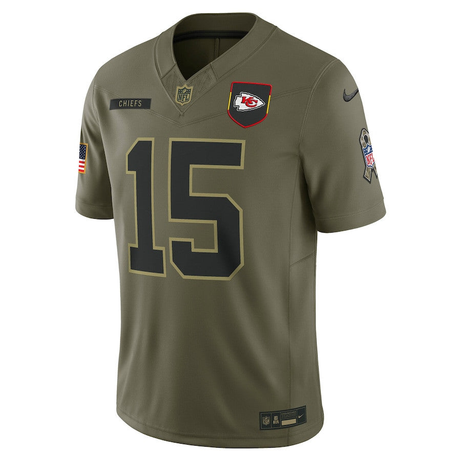 Patrick Mahomes 15 Kansas City Chiefs 2025 Salute To Service Men Jersey - Olive