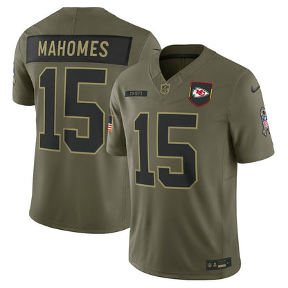 Patrick Mahomes 15 Kansas City Chiefs 2025 Salute To Service Men Jersey - Olive