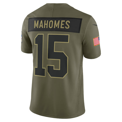 Patrick Mahomes 15 Kansas City Chiefs 2025 Salute To Service Men Jersey - Olive